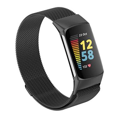 Imagem de Pulseiras magnéticas de malha compatíveis apenas com Fitbit Charge 5, pulseiras de metal ajustáveis de aço inoxidável pulseiras de substituição para monitor de atividades Charge 5, mulheres e homens, pretas, pequenas