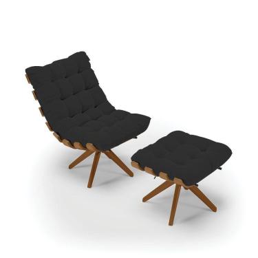 Imagem de Kit 1 Poltrona 1 Puff Giratório Veludo Preto Base Madeira