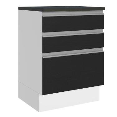 Imagem de Balcão 100% MDF 60 cm 3 Gavetas Branco/Preto Acordes Madesa