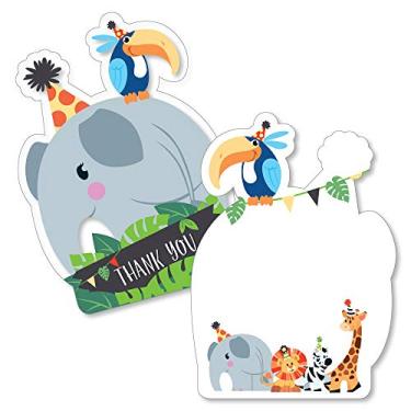 Imagem de Animais de festa da selva – Cartões de agradecimento em forma – Safari Zoo Animal Festa de aniversário ou chá de bebê Cartões de agradecimento com envelopes – Conjunto de 12