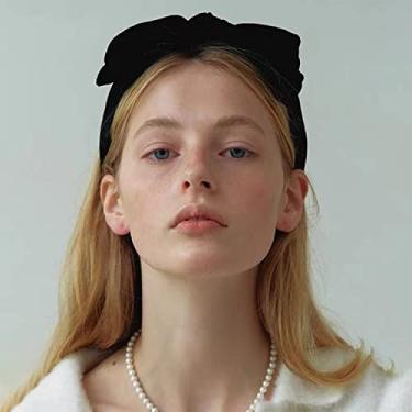 Imagem de YERTTER Faixas de cabelo finas pretas veludo nó turbante bandanas largas para ioga bandanas grossas bandanas de cabelo largas faixa de cabeça para cabelo moda acessórios de cabelo para mulheres