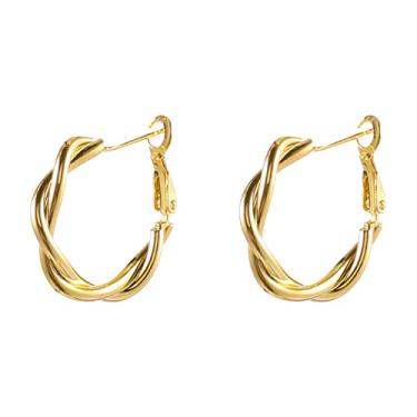 Imagem de Brincos de argola dourada leve e grossa, argola de ouro, fashion para mulheres, joias para presente, Zinco, Sem pedra preciosa