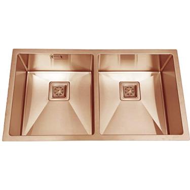 Imagem de Cuba Cozinha Linha Recta Dupla Aço Inox 304 - Rose gold
