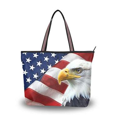 Imagem de Bolsa de ombro My Daily Fashion para mulheres, bolsa de mão com bandeira americana e águia grande, Multicoloured, Large