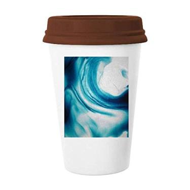 Imagem de Copo de cerâmica transparente com pigmento azul abstrato, caneca de café para beber vidro de cerâmica