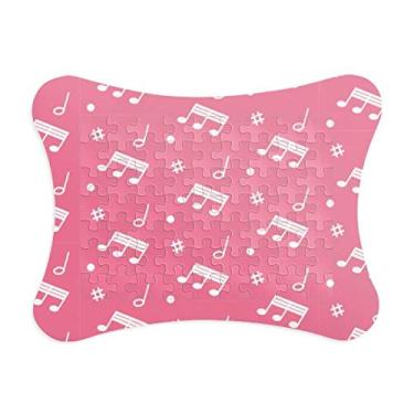Imagem de Notas musicais diagonais, moldura de quebra-cabeça rosa, jogo de cartas de papel para casa