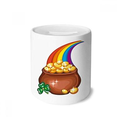 Imagem de DIYthinker Caixa para dinheiro de cerâmica Clover Shine Rainbow Ireland St. Patrick's Day porta-moedas presente de cofrinho