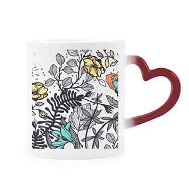 Imagem de Caneca de grés moderna com desenho de plantas de camélia sensível ao calor que muda de cor vermelha