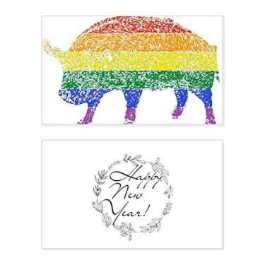 Imagem de Rainbow Gay Porco LGBT Ano Novo Festival Cartão de felicitações Mensagem Abençoada Presente