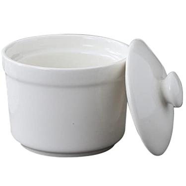 Imagem de SHERCHPRY Copos de creme Panela de cerâmica com tampa, tigela de sopa a vapor, panela de cozimento a vapor, panela de cozinha, caçarola de barro para cozinha doméstica, creme de ovos, pássaros medicinais, tigelas de sopa seguras para forno de 420 ml