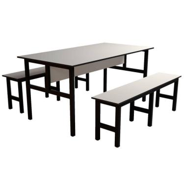 Imagem de Mesa Refeitório 6 Lugares com 2 Bancos Metal Wood Design Cristal/Preto