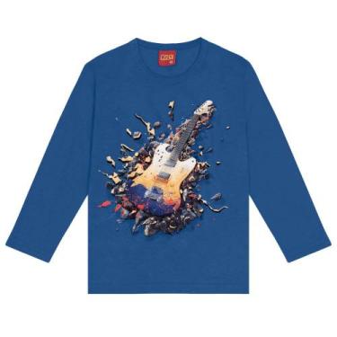 Imagem de Camiseta Menino Kyly Manga Longa Algodão Guitarra Azul