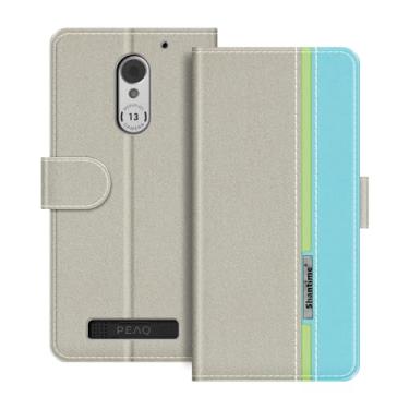 Imagem de MILEGOO Capa flip para Peaq PSP 400, capa de telefone de couro PU empresarial multicolorida com compartimento para cartão, para Peaq PSP 400 16.6 cm