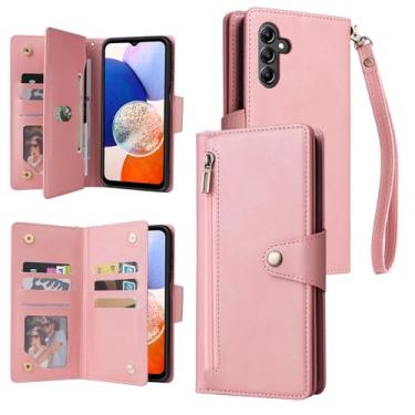 Imagem de Capa carteira para Samsung Galaxy A15 5G, 7 compartimentos para cartões, 1 carteira com zíper, alça de pulso de couro, bolsa com suporte, fecho magnético, capa de telefone para Galaxy A15 4G 6,5