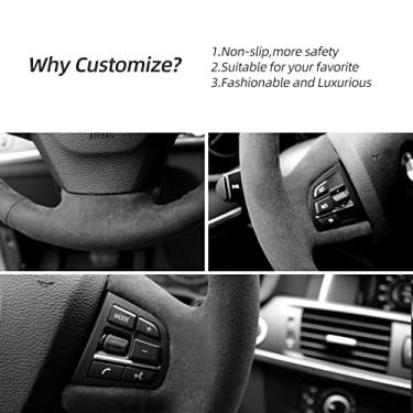 Imagem de Alfanxi Costura à mão Italy Alcantara capa para volante de carro para BMW X3 xDrive28i X3 xDrive35i X5 sDrive35i xDrive35d
