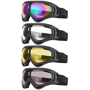Imagem de Peicees Pacote com 4 óculos de esqui de inverno snowboard ajustável UV 400 óculos de proteção para motocicleta, óculos de sol táticos para esportes ao ar livre, óculos de sol militares à prova de