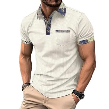 Imagem de Camiseta masculina casual de verão waffle masculina manga curta camiseta masculina, Caqui, GG