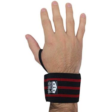 Imagem de Munhequeira Elástica proteção punho Cross Powerlifting Lpo Pulso Levantamento de Peso Musculação (Preto com Vermelho, E 6mm)