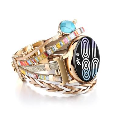 Imagem de Fivoilin Pulseira de couro compatível com Samsung Galaxy Watch 7/FE/6/5/4 de 40 mm e 44 mm/Active 2/Galaxy 5 Pro de 45 mm/Watch 6 Classic de 43 mm e 47 mm/4 Classic 42 mm 46 mm, pulseira feminina Boho