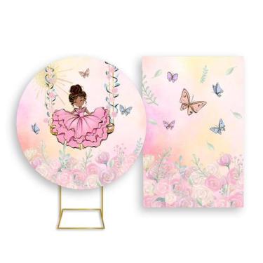 Imagem de Painel De Festa Redondo 1,50x1,50 + Painel Vertical 1,50x2,20 - Jardim
