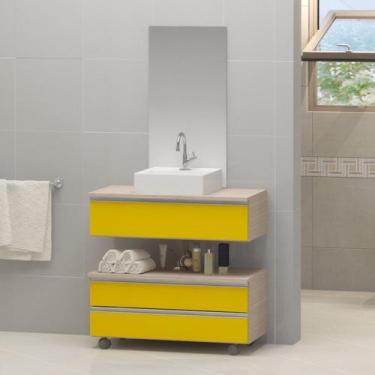 Imagem de Gabinete banheiro creta 60cm com cuba sobrepor e espelho madeirado/ama