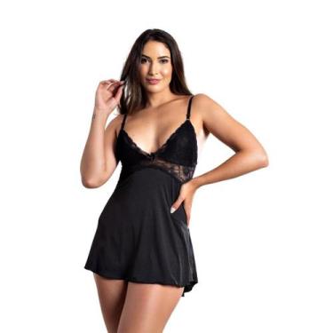 Imagem de Camisola Noite Sensual Renda Sexy Lingerie - Roupa De Dormir, Preto, P