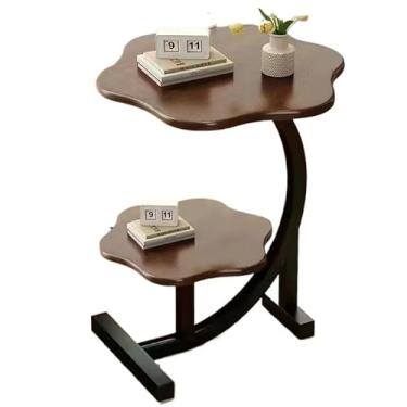 Imagem de Mesa de canto em forma de C, mesa de canto moderna na sala de estar, mesa lateral pequena para sofá, mesa de canto para decoração de casa que economiza espaço para sala de estar (105 - Nogueira)