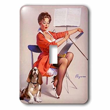 Imagem de 3dRose lsp_204081_1 Impressão de Elvgren Pinup Toca Enquanto Cachorro Canta, Interruptor Único