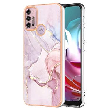 Imagem de Dinglijia Capa para Motorola G30 G20, capa G10, TPU macio + padrão de mármore IMD, design fino, proteção de tela e câmera aprimorada para Moto G30/G20/G10/G10 Power YBBK ouro rosa