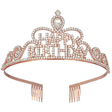 Imagem de FGSS Tiara de cristal de strass de aniversário - Acessórios de cabelo femininos com coroa de princesa e rainha de aniversário