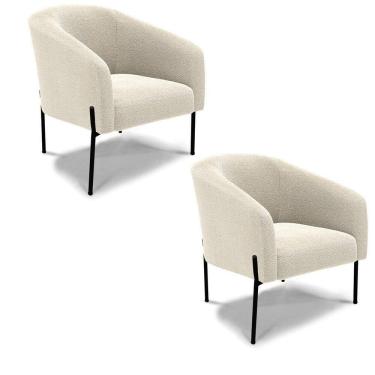 Imagem de Cadeira Sala De Jantar Pé De Ferro Preto Kit 2 Stella Bouclê D03 - D`rossi Cor Bege