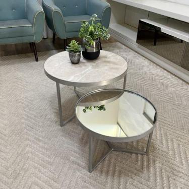 Imagem de Conjunto Mesa de Centro Redonda Dallas Marmo Areia com Espelho - BELI 