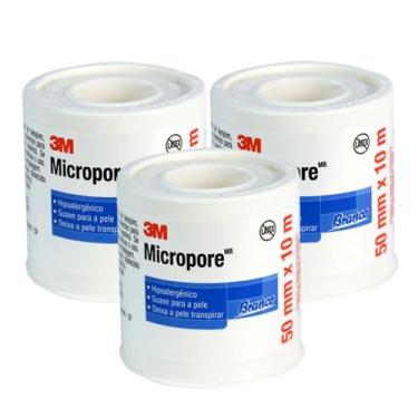 Imagem de Kit C/ 3 Fitas Micropore 50mm X 10 Mt Cor Branca 3m