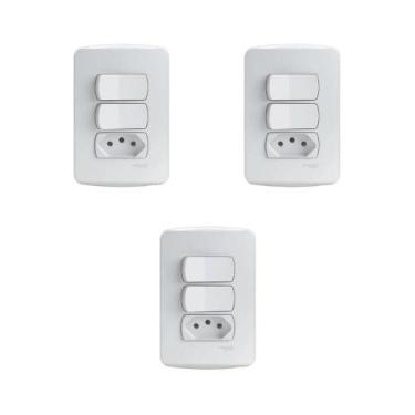 Imagem de Kit 3 Conjunto Montado 2 Interruptores Simples E 1 Tomada 2P+T 10A Pb 