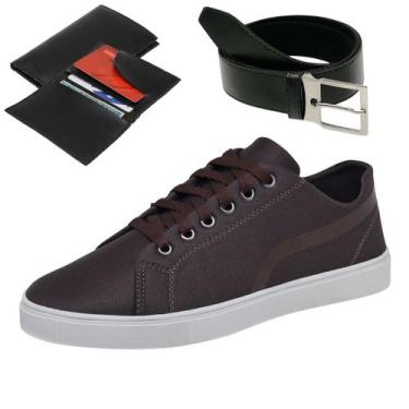 Imagem de Tenis Casual Masculino Super Macio e Confortável Sola Reta + Cinto e C