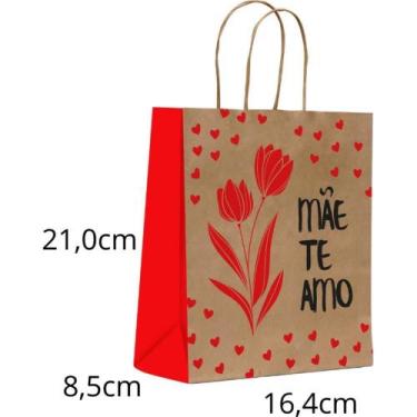 Imagem de Sacola para Presente Decorada Mãe TE AMO Pequena 16,4 X 21 X 8,5 CM Pa