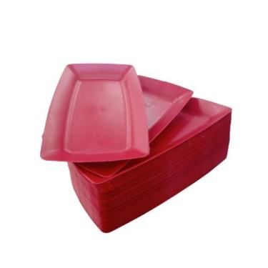 Imagem de Kit 10 Bandejas Petisqueiras Plástico Resistente Vermelha - Fortinjet