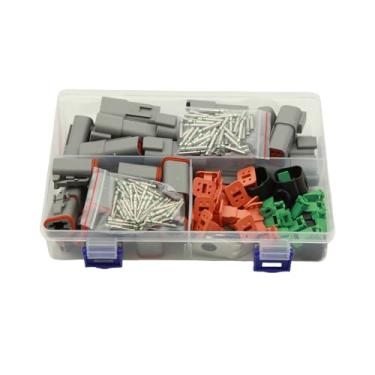Imagem de Kit de conectores Deutsch DT 211 peças, conjunto de 15 conectores elétricos de 4 pinos, conector impermeável automotivo DT04-4P/DT06-4S, 1011-344-0205 tampa de poeira preta, 16# Contatos sólidos e