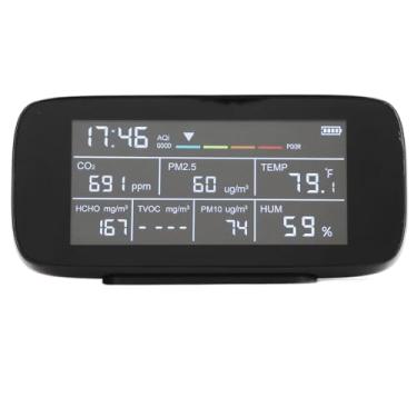 Imagem de Medidor de Qualidade do Ar Interno, Monitor de Qualidade do Ar PM2.5, PM10, CO2, TVOC, Testador de Ar Interno Com Exibição de Tempo Com Tela LCD para Medição de Precisão