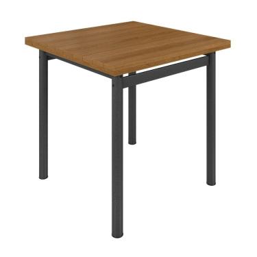 Imagem de Mesa Quadrada Tampo Ripado 75cm Base Tubo 2" Madeira Maciça/Mart. Prata