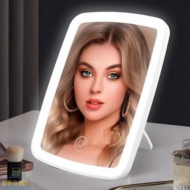 Imagem de Espelho de Mesa Luzes LED em 3 Cores para Maquiagem com Suporte de Apo