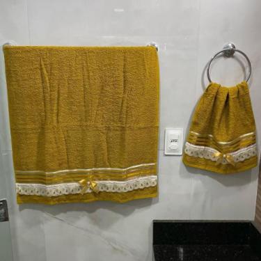 Imagem de Jogo De Toalhas Banho E Rosto 2 Peças Conjunto Algodão - SV, Dourado