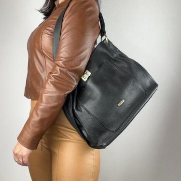 Imagem de Bolsa recuo em couro legítimo b.1070, Preto