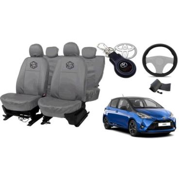 Imagem de Conjunto de capa Yaris couro cinza + volante + chaveiro - ferro tech b