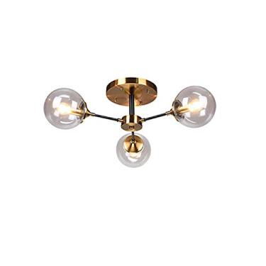 Imagem de ZZZYZ Lustre Sputnik dourado moderno com 6 luzes com globo redondo abajur de vidro luminária de teto com acabamento seminivelado para quarto - Golden a 3 cabeças