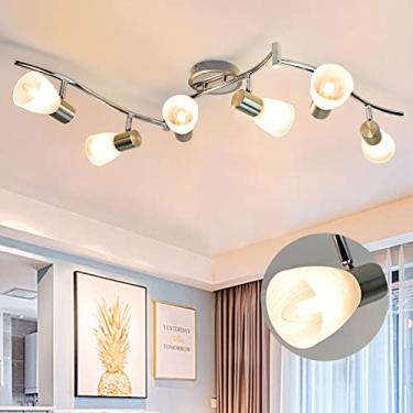 Imagem de DLLT Trilho de iluminação flexível de 6 luzes, luminária de teto de LED direcional moderna com sombra de vidro, base E12 para sala de estar, sala de jantar, quarto, cozinha, aço escovado