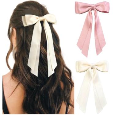 Imagem de Laços de cabelo para mulheres, fitas fofas para meninas, laços de fita de laço, presilhas de borla, acessórios de cabelo modernos para mulheres, rosa e bege