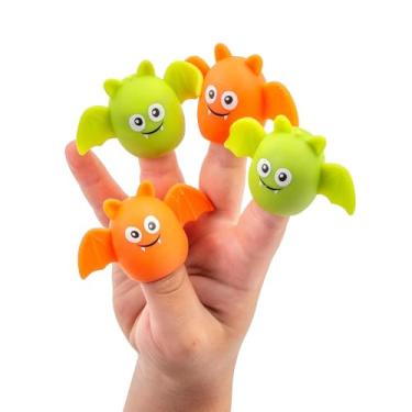 Imagem de Fantoches de vinil de morcego macio brilhante (6,3 cm) pacote com 12 - cores sortidas verde e laranja - perfeito para festas de Halloween e celebrações assustadoras