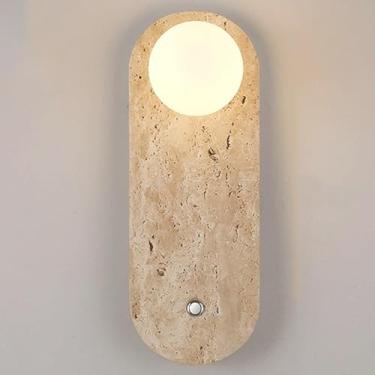 Imagem de Luminária de parede redonda com pedras naturais nórdicas, base G9, para sala de estar, bar, cozinha, sala de jantar, estudo, escadas (14 x 38 cm)