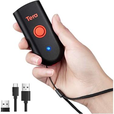 Imagem de Tera Scanner de código de barras Pro sem fio, mini scanner 2D de bolso à prova de choque, 3 em 1 Bluetooth e USB com fio e leitor de código de barras 2,4 G portátil, scanner de imagem QR 2D funciona com iOS, Windows, Android 1100D